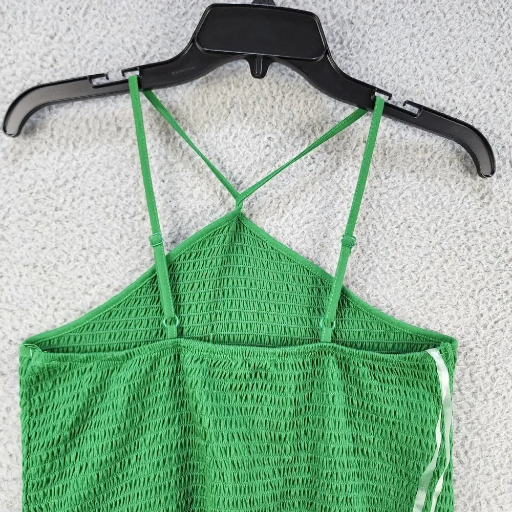 Crave FAME Halter Top Women Junior's Large Lime Ice Solid Smocked Ruffle Hem~ - Picture 12 of 13